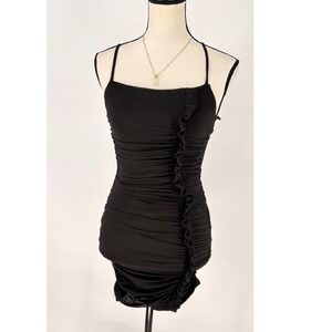 Little Black Dress Slinky‎ Ruched Bodycon Mini Dress Cross Back Party Cocktail